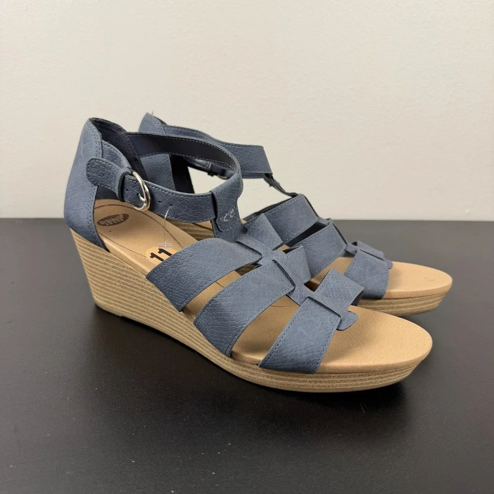 Dr. Scholl's Esque Wedge Heel Sandals Women's 11M Gray Snake Print Faux Casual